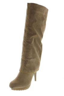 Designer Golda Taupe Cuffed Zippered Heels Mid Calf Boots Shoes 7 5