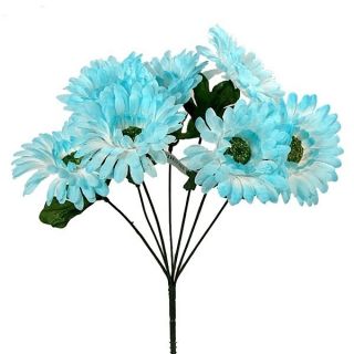 LIGHT BLUE GERBERA DAISY BUSHES WITH 7 DAISIES Silk Flowers