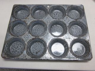 Enamel Pan Gray Graniteware Granite Ware Muffin Tin 12 Cupcakes