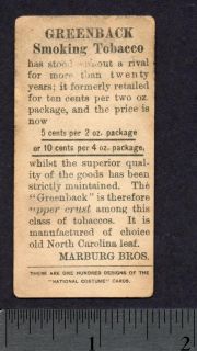 CA 1887 Greenback N407 Marburg Bros Smoking Tobacco Card Baden Peasant