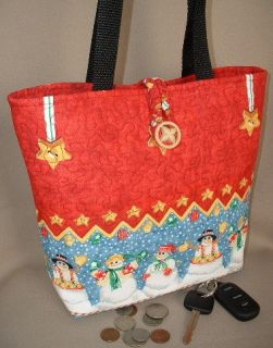 Country Snowman Quilted Handbag Purse Lunch Tote