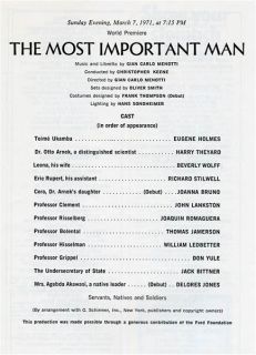 Important Man Opera Program World Premiere Menotti March 7 1971