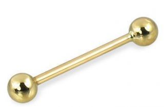 14k Solid Gold Yellow Barbell Tongue Ring Body Jewelry