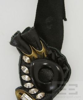 Bergdorf Goodman Black Leather Stone Jewel Detail Bib Necklace