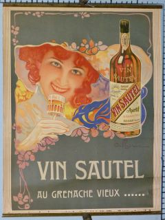  French Vintage Poster Vin Sautel AU Grenache Vieux Circa 1920