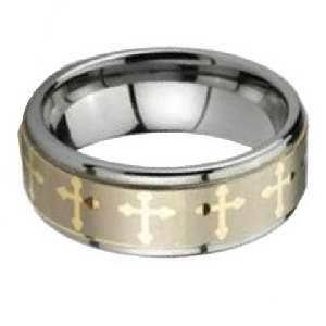 Stainless Steel Gold Cross Spinner Ring Sz 9 651263022508