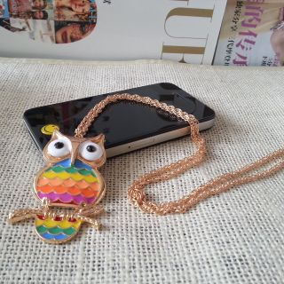 Gold Plated Multicolor Enamel Owl Pendant Necklace