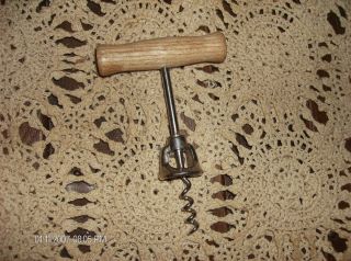 Vintage Ekco Oak Wood Handle Corkscrew Wine Bottle Opener
