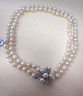 Great Estate Double Strand 8 mm Cultured Pearl Necklace 14k WG Lock