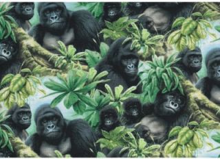 Out of Africa Gorillas Trees Cotton Quilt Fabric