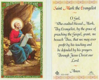 Saint Mark Evangelist Prayer Holy Card Preaching Gospel
