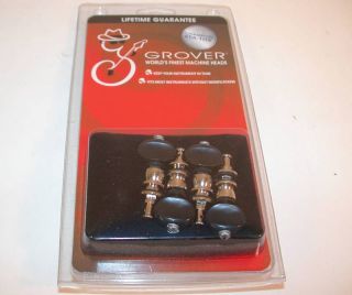 Grover Banjo Tuners Machine Heads Set of 4 Black Buttons Chrome Finish