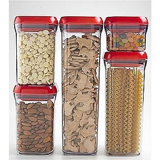 NEW OXO GOOD GRIPS RED STACKABLE 5 PIECE POP PUSH BUTTON CONTAINER