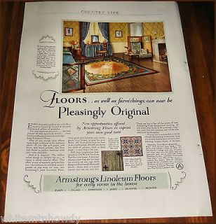 1928 ARMSTRONGS Jaspe LINOLEUM FLOORING Vintage Antique Home Decor AD