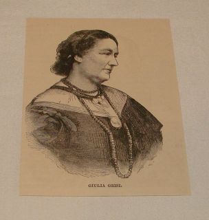 1886 Engraving NY Opera Singer Giulia Grisi