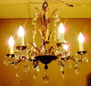 Vintage Multilayered Crystal and Bronze Chandelier Six (6) Arms