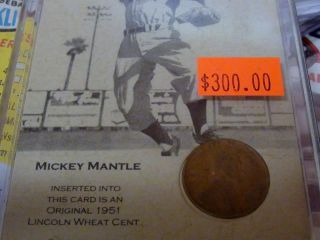 collection of cards rare mickey mantle card with wheat penny
