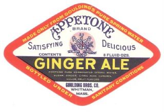 Appetone Ginger Ale Label Goulding Bros Co Whitman MA