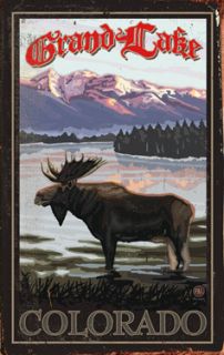 Moose at Grand Lake Colorado Vintage Style 9x12 Wood Sign