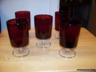 Luminarc France Set of 5 Ruby Red with Clear Bases Juice Glasses