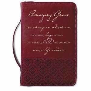 Bible Cover Amazing Grace Large Rich Red Scrollwork Design Imitation
