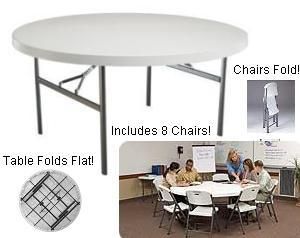 New Lifetime 60 in Round White Folding Table 8 Chairs