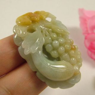  Natural Grade A Jade Carved Grapes Eggplant Fruit Pendant