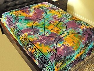 Triple Moon Tie Dye Tapestry, Bed Sheet, Wall Hanging or Altar Cloth!
