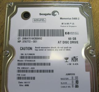 HP Seagate 5400 2 60GB 2 5 IDE Laptop Hard Drive ST960822A 383526 001