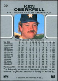 1990 Leaf Glenn Davis Ken Oberkfell Houston Astros Wrong Back Error