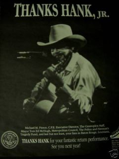 Hank Williams Jr Riverside Baton Rouge 1989 Promo Ad