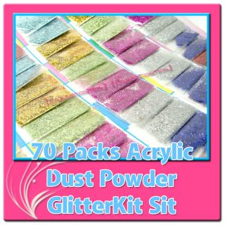 70 Packs 7 Color Nail Tip Acrylic Dust Powder Glitter