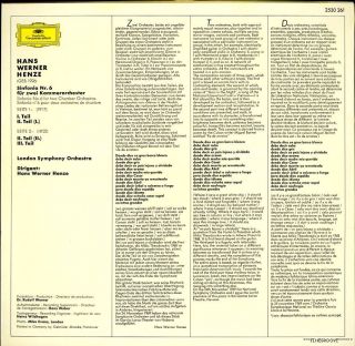 Hans Werner Henze Symphonia for Two Chamber Orchestras ** Deutsche