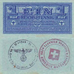 Greece German Occupation Banknote 1 Reichspfennig 1942 M 19 XF RARE