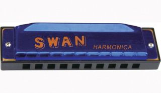 Swan 10 Hole Blues Harmonica Key of C Blue