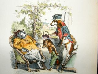 Grandville Des Animaux 1842 Hand Col Print Dogs Fox