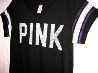 Victorias Secret Pink Black Jersey Stripe Logo Limited Edition T