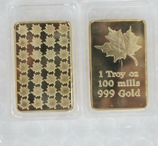  MAPLE LEAF GOLD BAR One Troy oz 100 MILLS 999 Gold NEW