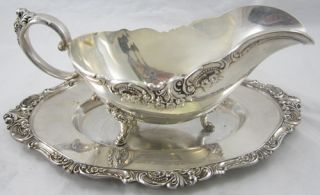 Vintage Silverplate Gravy Boat Underplate Wallace Baroque Footed