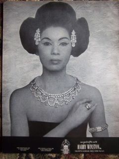1965 Vintage Harry Winston Diamond Jewelry Oriental Asian Woman Ad