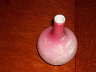 Mary Gregory Cased Glass Pink and White Vase Girl Basket Butterflies