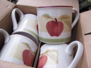 Hartstone Pottery Set 4 Red Russet Apple Stoneware Mugs