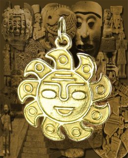 Aztec Sun Mayan Mexican Pendant Charm Gold pltd Jewelry