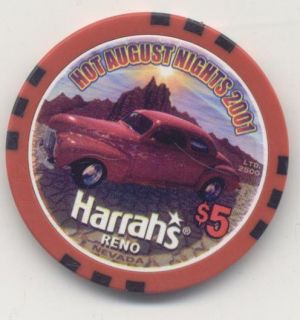 Harrahs Reno Casino $5 Hot August Nights 2001 Chip