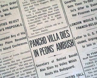 Pancho Villa Assassination Mexican Rebel 1923 Newspaper