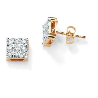 CZ Collections Fancy Frame Square Stud Earrings
