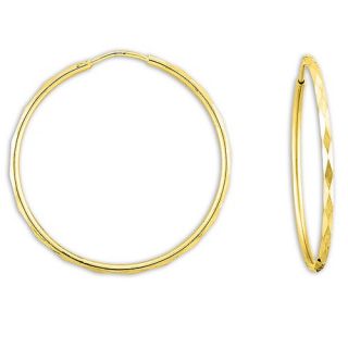 Caribe Gold 14k Gold over Silver 32.5mm Faceted Hoop Earrings