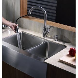 Kraus Farmhouse 33 Double Bowl Kitchen Sink with Faucet and Soap