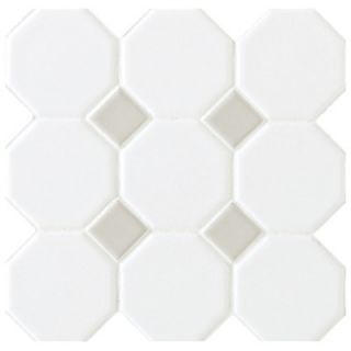 Daltile Octagon and Dot 12 x 12 Mosaic in Matte White with Gray