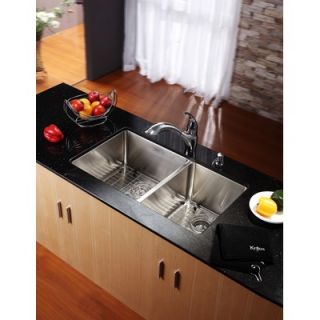 Kraus 33 Undermount 70/30 Double Bowl Kitchen Sink with 11 Faucet